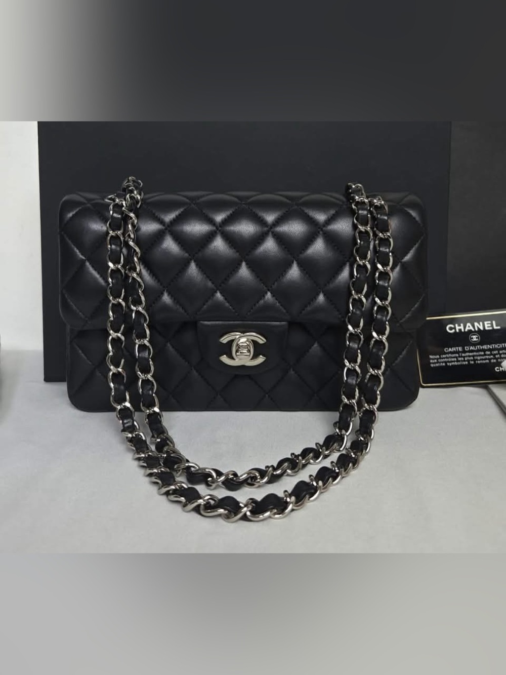 CHANEL Classic Small lambskin black shw